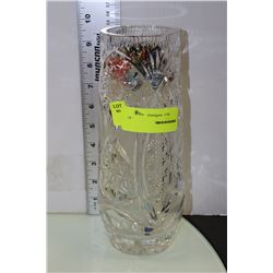 CRYSTAL VASE W/ ART GLASS STIR STICKS
