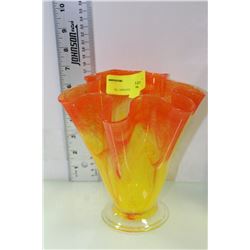 ORANGE AND YELLOW FLUTED ART GLASS VASE