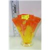 Image 1 : ORANGE AND YELLOW FLUTED ART GLASS VASE