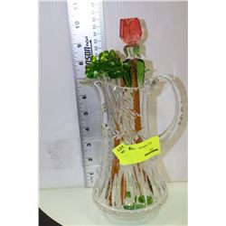 CRYSTAL PITCHER W ART GLASS STIR STICKS
