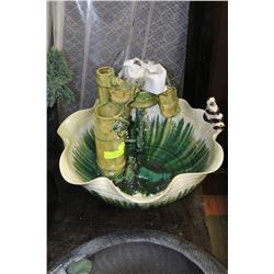 LARGE GREEN & WHITE PORCELAIN BAMBOO FOUNTAIN