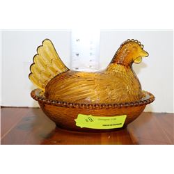 ESTATELARGE AMBER GLASS HEN ON NEST