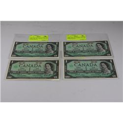 4 MINT 1867-1967 CANADA 1 DOLLAR BANKNOTES X 4