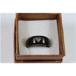 BLACK STEEL SUPERMAN RING - SIZE 8