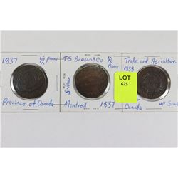 THREE CANADIAN HALF PENNIES X3