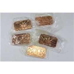 1oz .999 COPPER "CAPOWN" BARS X5