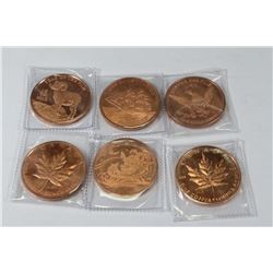 1oz .999 COPPER COINS X6