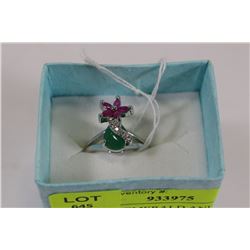 NATURAL EMERALD AND RUBY SILVER RING