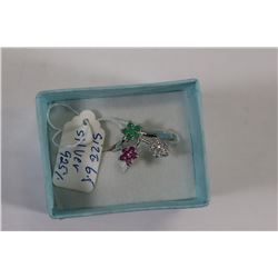 NATURAL EMERALD AND RUBY SILVER RING