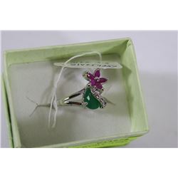 925 SILVER RUBY AND EMERALD RING