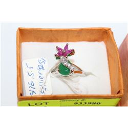 NATURAL EMERALD AND RUBY SILVER RING