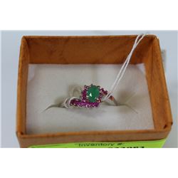 NATURAL EMERALD AND RUBY SILVER RING