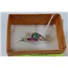 Image 1 : NATURAL EMERALD AND RUBY SILVER RING