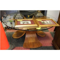 TEAK COFFEE TABLE WITH GLASS TOP