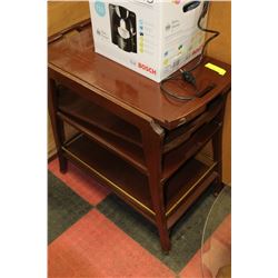 WOODEN TEA CART ON WHEELS WITH SLIDING TRAY