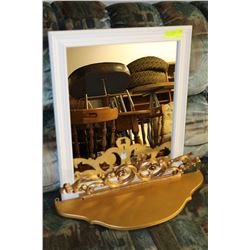 FRAMED MIRROR WITH GOLD-TONED SHELF