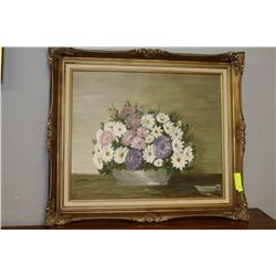 ESTATE GOLD TONE FRAMED FLOWER OIL ON CANVAS