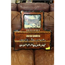 LARGE WOODEN SPOON DISPLAY W/ 27 SPOONS