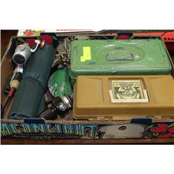 BOX OF OLD FISHING EQUIPMENT