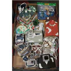 FLAT OF LIGHTED CHRISTMAS VILLAGE DECORATIONS