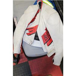 WHITE & RED LEATHER AGV MENS BIKE JACKET