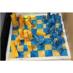 MARBLE CHESSBOARD WITH ONYX CHESS PIECES
