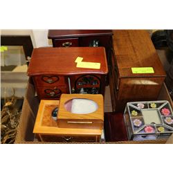 BOX OF 8 JEWELLERY BOXES W CONTENTS