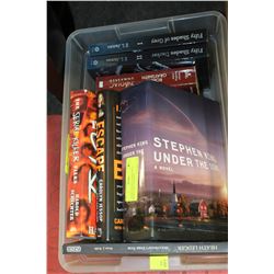 CLEAR TUB OF STEPHEN KING BOOKS AND 50 SHADES