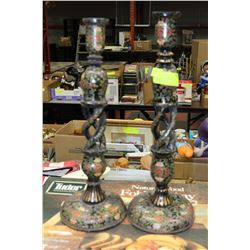 PAIR OF INDIAN FLORAL CANDLESTICKS