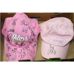 2 LADIES OILERS SIGNED PINK CAPS