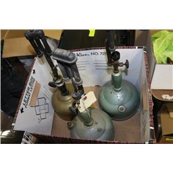 BOX WITH 3 ANTIQUE GAS LANTERNS