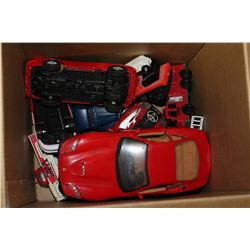 BOX OF ASST TONKA TRUCKS WITH DIE CAST SPORTS CARS