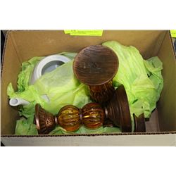 CREAM, SUGAR, & TEAPOT; AND 3 CANDLE HOLDERS