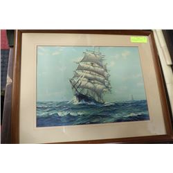 SIGNED SAIL SHIP PRINT BY FRANK VINING SMITH -