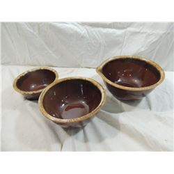 LOT 3 OVEN PROOF CERAMIC BROWN DIP BOWLS