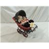 Image 1 : SMALL WICKER DOLL CARRIAGE & PORCELAIN DOLL