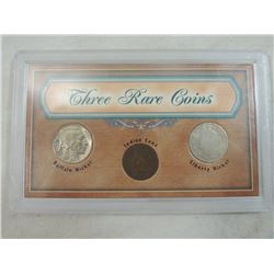 THREE RARE COINS DISPLAY SET