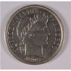1906 BARBER DIME, AU-55