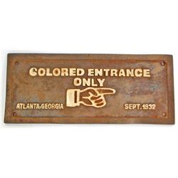 BLACK AMERICANA CAST IRON SEGREGATED ENTRANCE SIGN