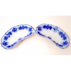 LOT OF 2 ANTIQUE FLOW BLUE SOAP DISHES