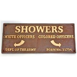 BLACK AMERICANA CAST IRON SEGREGATED ARMY MILITARY SHOWERS SIGN