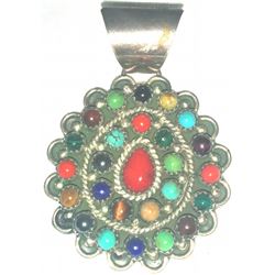 Signed Navajo Multi-Stone Pendant Sterling Silver