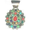 Image 1 : Signed Navajo Multi-Stone Pendant Sterling Silver