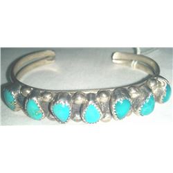 Navajo Cuff Sterling Silver Bracelet w/Turquoise