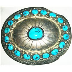 Navajo Sterling Silver & Turquoise Belt Buckle