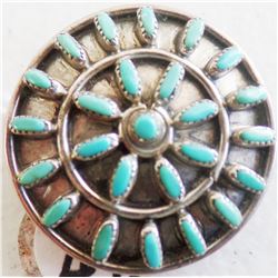 Zuni Petit Point Turquoise and Sterling Silver Pin