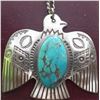 Image 2 : Sterling Silver Signed Navajo Necklace w/Turquoise Thunderbird Pendant