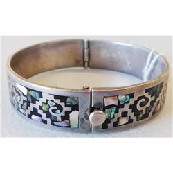 Signed Taxco Sterling Silver & Abalone Cuff