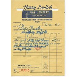 Harry Levitch Jeweler Invoice Dated 5-2-67 Elvis Presley Jewelry