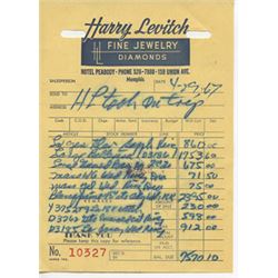 Harry Levitch Jeweler Invoice Dated 4-19-67 Elvis Presley Jewelry